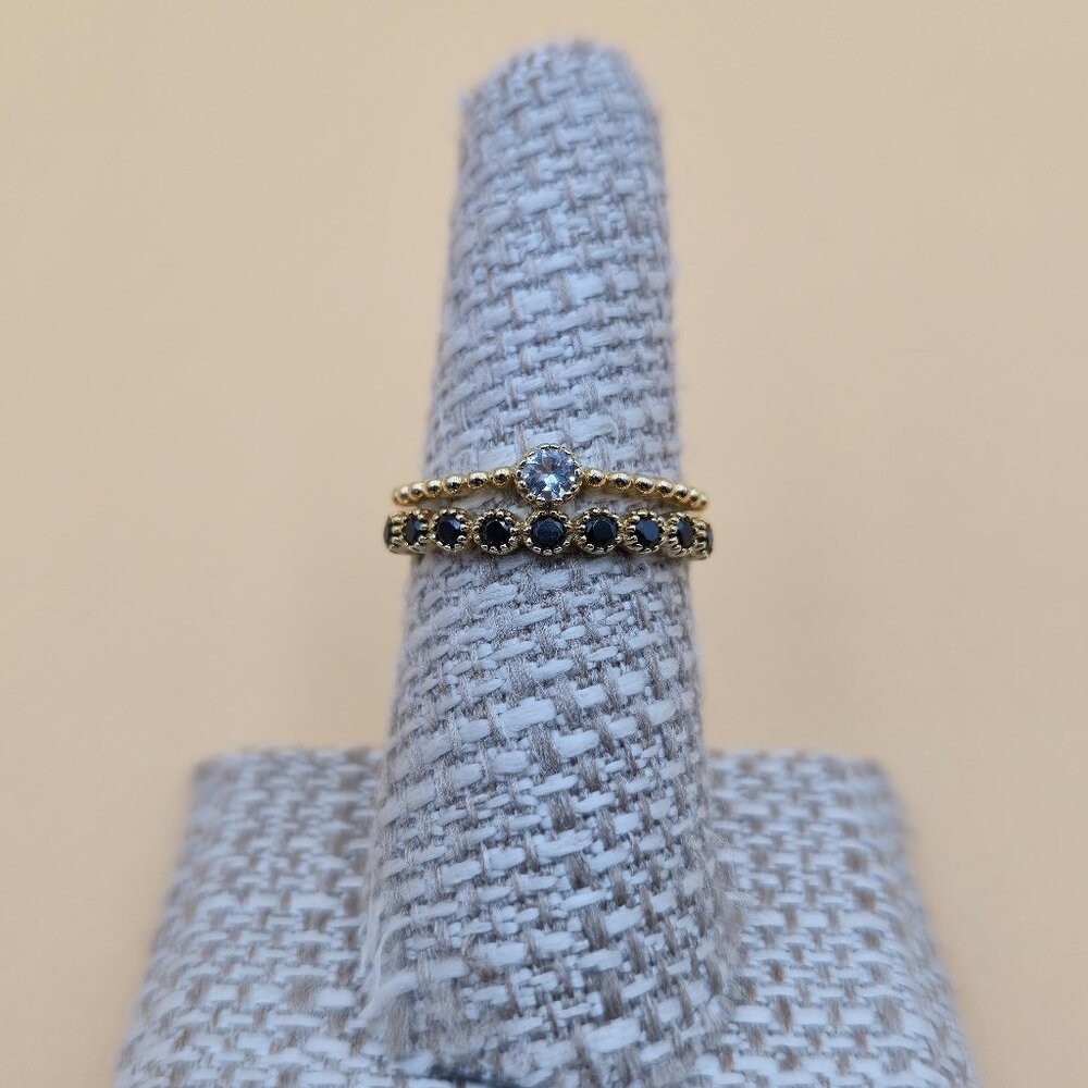 Size 7 Gold Over Sterling Silver Topaz With Onyx Gem Accents Ring A5471